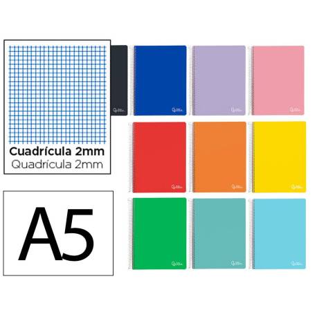CUADERNO ESPIRAL LIDERPAPEL DIN A5 SMART TAPA BLANDA 80H 75GR MILIMETRADO 2MM COLORES SURTIDOS