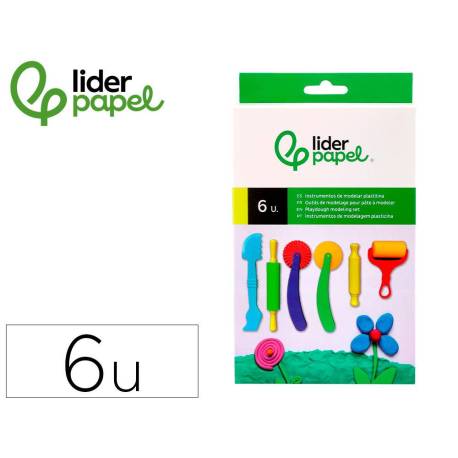 INSTRUMENTOS DE MODELAR LIDERPAPEL PARA PLASTILINA DE PLASTICO CAJA DE 6 PIEZAS