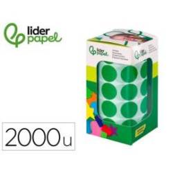 GOMETS LIDERPAPEL AUTOADHESIVO S CIRCULOS 20 MM VERDE ROLLO DE 2000 UNIDADES EN CAJA DE CARTON