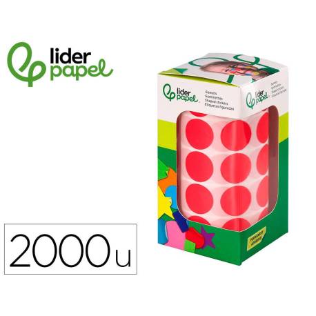 GOMETS LIDERPAPEL AUTOADHESIVO S CIRCULOS 20 MM ROJO ROLLO DE 2000 UNIDADES EN CAJA DE CARTON
