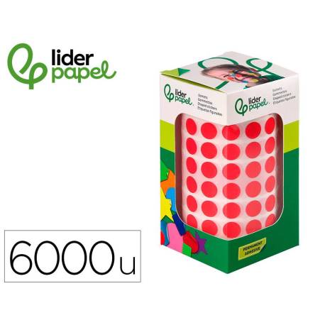 GOMETS LIDERPAPEL AUTOADHESIVO S CIRCULOS 10,5 MM ROJO ROLLO DE 6000 UNIDADES EN CAJA DE CARTON