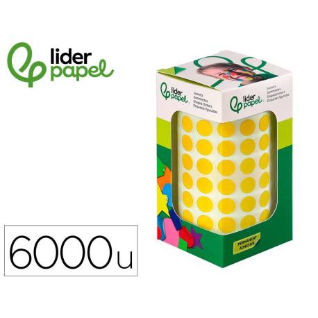 GOMETS LIDERPAPEL AUTOADHESIVO S CIRCULOS 10,5 MM AMARILLO ROLLO DE 6000 UNIDADES EN CAJA DE CARTON