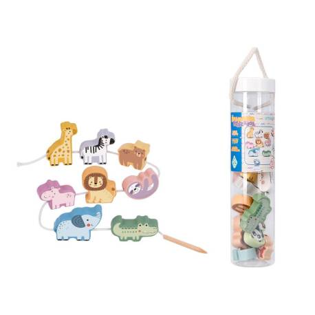 JUEGO INFANTIL IMAGINOVO MADERA CUENTAS ANIMALES PARA ENHEBRAR +24 MESES 13 PIEZAS 27X6,5X6,5CM