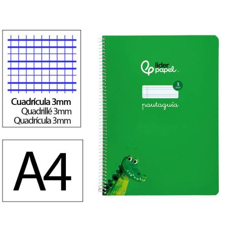 CUADERNO ESPIRAL LIDERPAPEL DI N A4 PAUTAGUIA TAPA BLANDA 80H 75 GR CUADRO PAUTADO 3MM COLOR VERDE