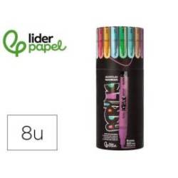 ROTULADOR LIDERPAPEL ACRYLIC BASE AGUA TODO TIPO DE SUPERFICIE PUNTA REDONDA 3 MM CAJA DE 8 UNIDADES COLORES