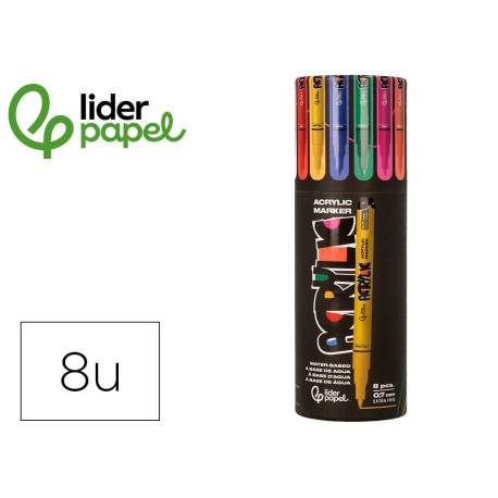 ROTULADOR LIDERPAPEL ACRYLIC BASE AGUA TODO TIPO DE SUPERFICIE PUNTA FINA 0,7 MM CAJA DE 8 UNIDADES COLORES
