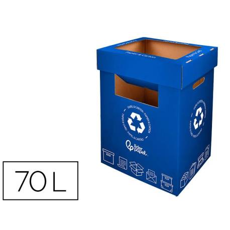 CONTENEDOR PAPELERA RECICLAJE LIDERPAPEL CARTON RECICLADO PARA PAPEL Y CARTON 450X350X650 MM 70 LITROS AZUL