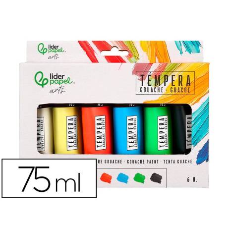 PINTURA GOUACHE/TEMPERA LIDERPAPEL CAJA DE 6 TUBOS DE PLASTICO DE 75 ML COLORES SURTIDOS