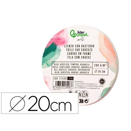 BASTIDOR REDONDO LIDERPAPEL LIENZO GRAPADO PARTE TRASERA ALGODON 100% BORDE MADERA 20 CM GRAMAJE 280G/M2