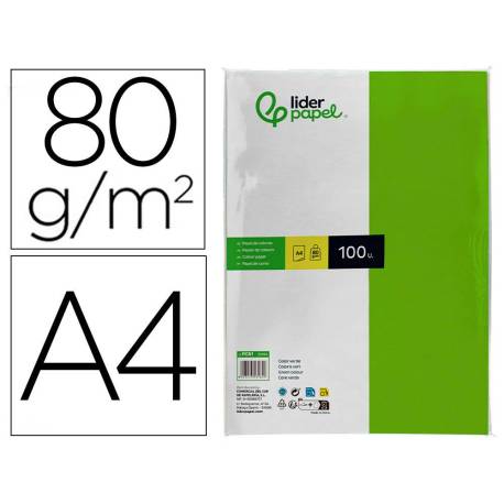 Papel color Liderpapel color verde intenso a4 80 g/m2 100 hojas