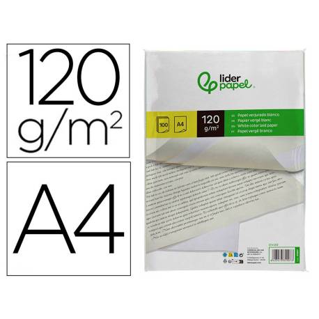 Papel verjurado liderpapel A4 120g/m2 blanco paquete de 100 hojas.