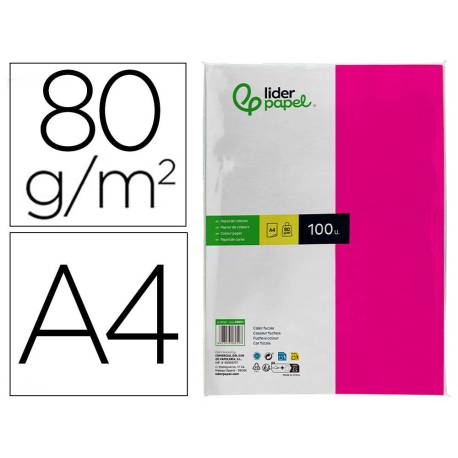 Papel color Liderpapel color fucsia A4 80g/m2 100 hojas