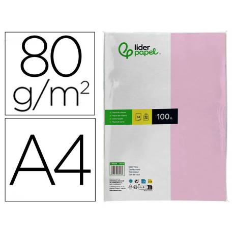 Papel color Liderpapel color rosa A4 80 g/m2 100 hojas