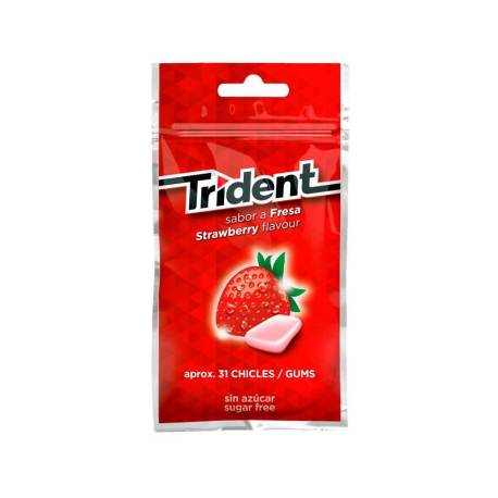 CHICLE TRIDENT GRAGEAS SABOR FRESA SIN AZUCAR BOLSA DE 43,5 GR
