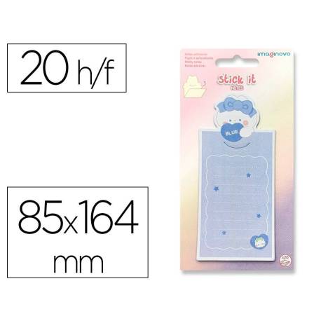 BLOC NOTAS ADHESIVAS IMAGINOVO LETTER CON MENSAJE TRASERO CONEJITO AZUL 20 HOJAS 85X164 MM