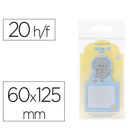 BLOC NOTAS ADHESIVAS IMAGINOVO BUNNY CON SOPORTE 20 HOJAS GATO AZUL 60X125 MM