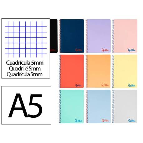 Cuaderno espiral liderpapel a5 wonder tapa plastico 80h 90gr cuadro 5mm con margen colores surtidos "no se pueden elegir"