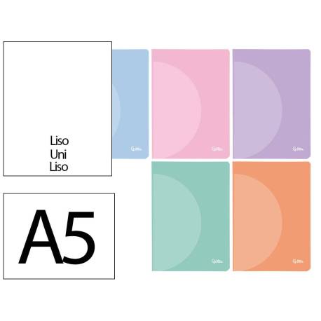 LIBRETA LIDERPAPEL 360 TAPA DE PLASTICO A5 48 HOJAS 90G/M2 LISO SIN MARGEN COLORES PASTEL SURTIDOS