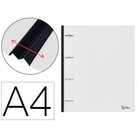 CARPETA LIDERPAPEL 4 ANILLAS REDONDAS 25 MM POLIPROPILENO DIN A4 ULTRA COMPACTA CON LOMO EXTENSIBLE 4 CM TRANSLUCIDA