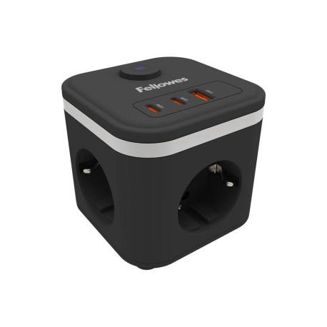 REGLETA FELLOWES CUBO MULTIENCHUFES 3 TOMAS CORRIENTE + 2XUSB C + A USB A COLOR NEGRO