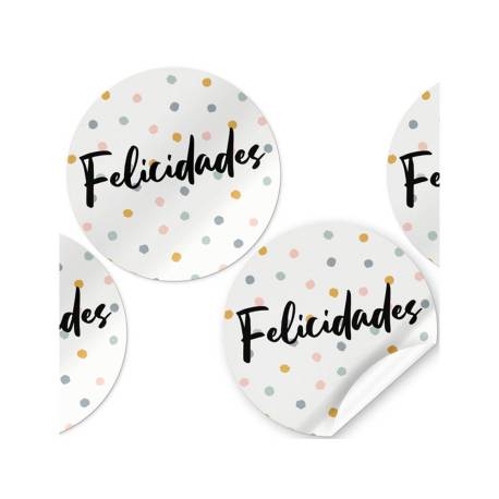 ETIQUETA ADHESIVA ARGUVAL FELICIDADES REDONDAS ROLLO DE 250 UNIDADES