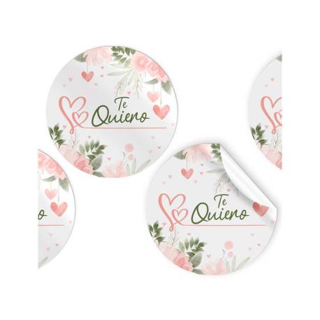 ETIQUETA ADHESIVA ARGUVAL REDONDA FLORES TE QUIERO ROLLO DE 250 UNIDADES