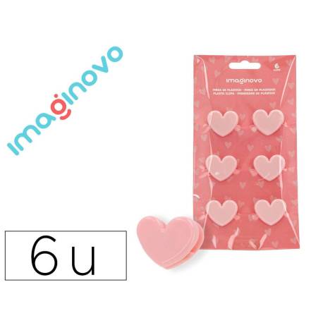 PINZA DE PLASTICO IMAGINOVO CORAZONES 45X40X30MM EN BLISTER DE 6 UNIDADES