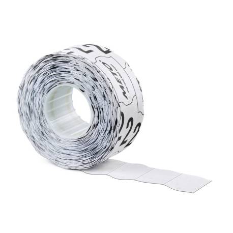 ETIQUETAS METO BLANCA 26X16 MM TROQUELADAS ADHESIVO PERMANENTE ROLLO DE 1000 UNIDADES
