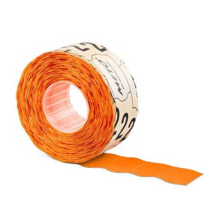 ETIQUETAS METO NARANJA FLUOR 32X19 MM TROQUELADAS ADHESIVO PERMANENTE ROLLO DE 1000 UNIDADES