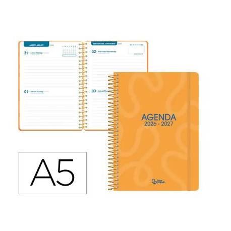 AGENDA ESCOLAR LIDERPAPEL 26-27 ESPIRAL CLASSIC 2 DIAS PAGINA A5 BILINGUE 70G PAPEL FSC NARANJA