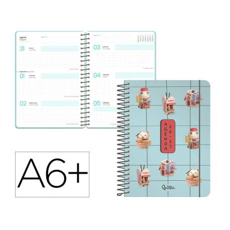 AGENDA ESCOLAR LIDERPAPEL 26-27 ESPIRAL FANTASY F SEMANA VISTA A6+ BILINGUE 80G PAPEL FSC DISEÑO4