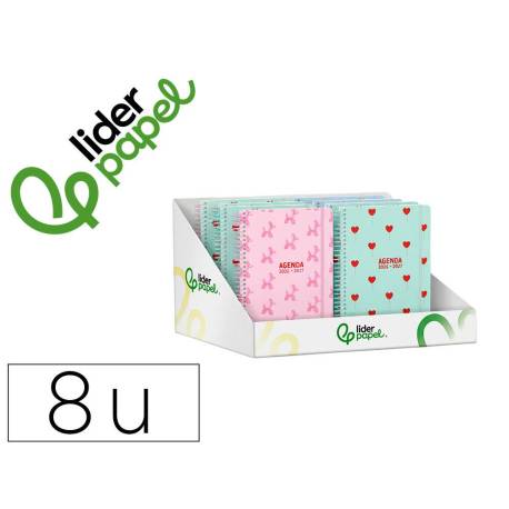AGENDA ESCOLAR LIDERPAPEL 26-27 ESPIRAL PETITE DISEÑOS SURTIDOS BILINGÜE 80G PAPEL FSC EXPOSITOR 8 UNIDADES