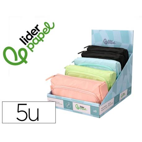 ESTUCHE PORTATODO LIDERPAPEL MINIBAG 2 CREMALLERAS CON BOLSILLO INTERIOR 210X100X70 MM