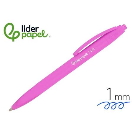 BOLIGRAFO LIDERPAPEL PUNTA 1 MM RETRACTIL CON CLIP ACABADO SOFT TOUCH TINTA AZUL CUERPO ROSA