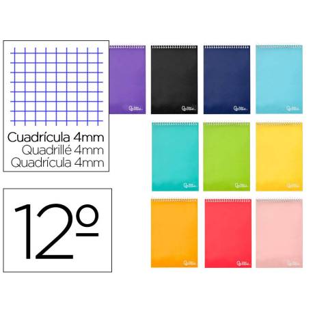 Cuaderno espiral Liderpapel Smart Tamaño Doceavo Tapa blanda 80 hojas Cuadricula 4 mm 60 g/m2 Apaisado Colores surtidos