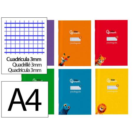 LIBRETA LIDERPAPEL PAUTAGUIA TAPA CARTONCILLO 32H DIN A4 75GR CUADRICULADO PAUTADO 3MM CON MARGEN 6 COLORES SURTIDOS