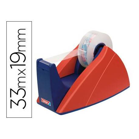 Portarrollo sobremesa tesa con cuchilla de corte recto para cintas de 33 m color azul/rojo