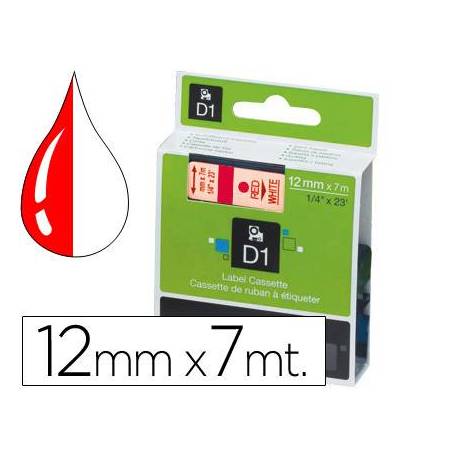 Cinta Dymo D1 Rojo sobre blanco Poliester