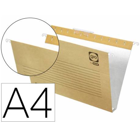 Carpeta colgante marca Gio Din A4 con visor superior Kraft eco Lomo 30 mm
