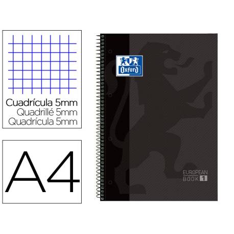 Cuaderno Oxford A4 Gris Tapa Extradura 80 hojas Cuadrícula 5 mm
