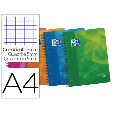 BLOC ESPIRAL OXFORD TAPA PLASTICO OPTIK PAPER MICROPERFDIN A4 120 H CUADROS 5 MM CON 3 SEPARADORES COLORES SURTIDOS