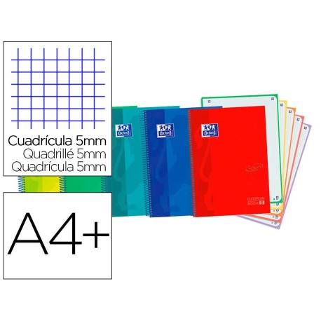 Cuaderno Oxford Ebook 5 A4+ Colores Surtidos 120 hojas Tapa Extradura Cuadricula 5 mm
