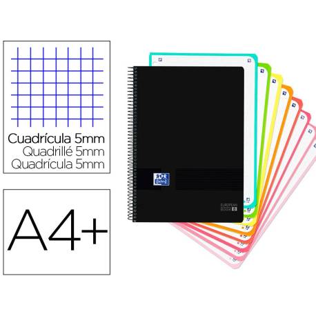 Cuaderno Oxford Ebook 8 A4+ Negro y Turquesa 160 hojas Tapa Plastico Cuadricula 5 mm