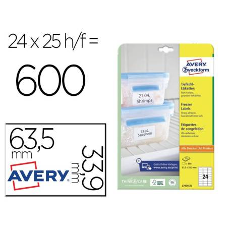Etiqueta Adhesiva Avery 63,5x33,9 mm Color blanco Caja con 25 hojas