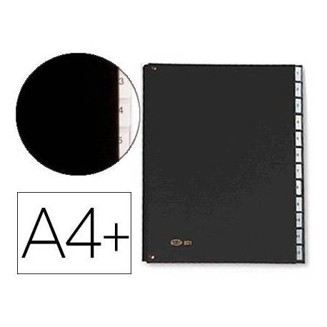 Carpeta Clasificadora Pardo DIN A4+ Carton Compacto con Fuelle 12 departamentos Negro