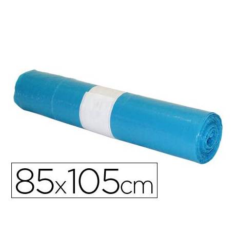 Bolsa basura azul 85x105cm uso industrial galga 110 rollo 10 unidades