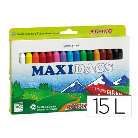 Lapices cera Alpino Maxidacs jumbo caja de 15 unidades colores surtidos
