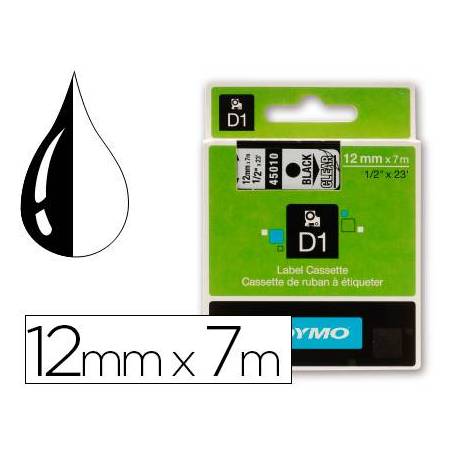 Cinta Dymo D1 negro y transparente 12mm x 7 mt