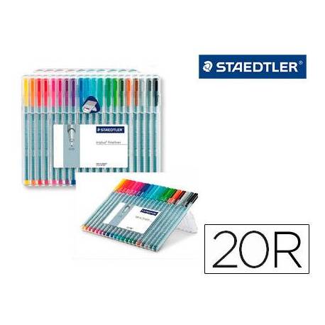 Rotulador Staedtler Triplus Fineliner surtido pack 20 punta fina lavable triangular