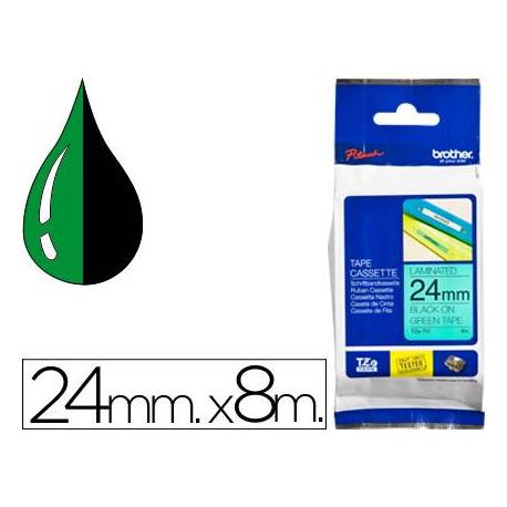 Cintas Brother TZE-751 24mm (ancho) x 8m (largo) laminada verde/Negro